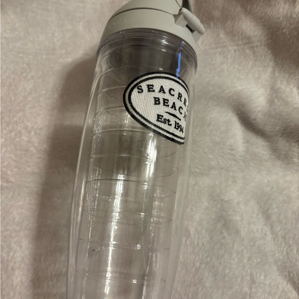 tervis Clear Insulated Bottle with White Lid and Black Patch